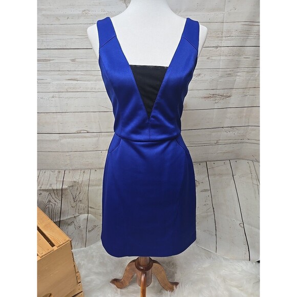 Betsey Johnson Sheath‎ Dress Womens 8 Cobalt Blue Cut Out Back Mesh V Neckline - Picture 1 of 10